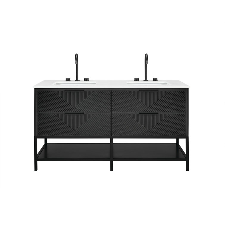 Diamond 60'' Charcoal Black Double Vanity with Calacatta Quartz Top