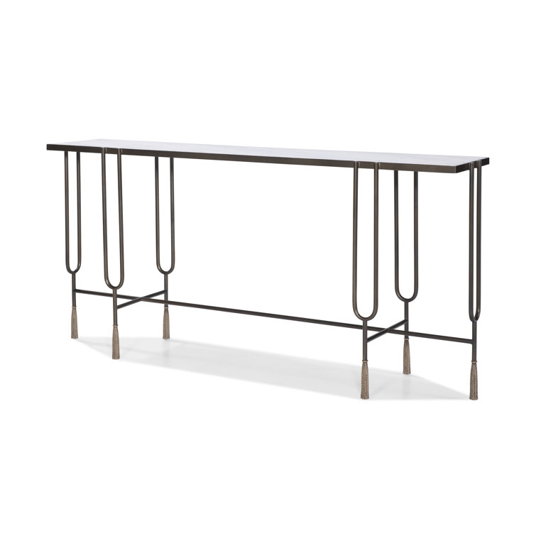 Harmon White Carrara Marble and Bronze Console Table