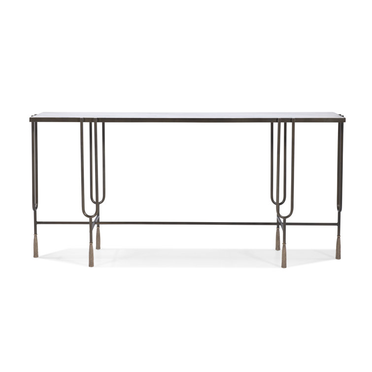 Harmon White Carrara Marble and Bronze Console Table