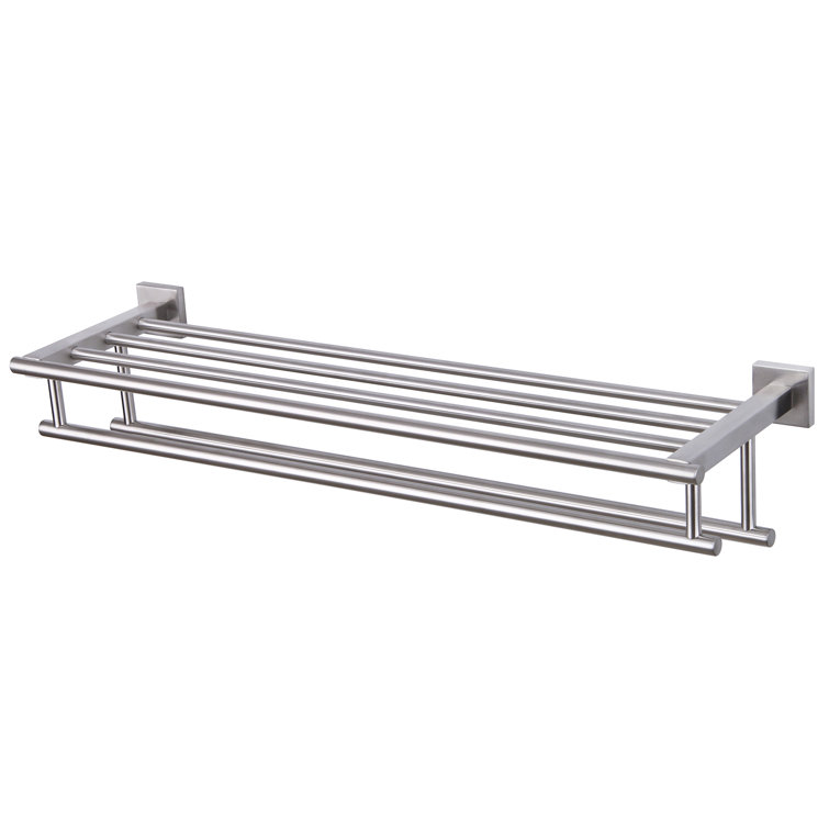 Brushed Nickel Wall Mounted Double Towel Rack with Shelf