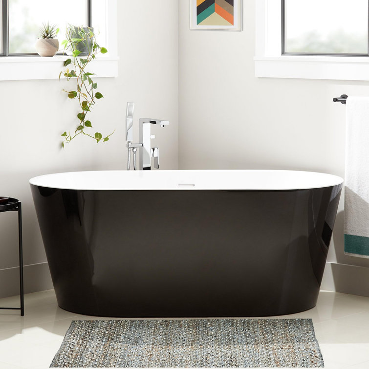 67" Smooth Black Acrylic Freestanding Oval Tub