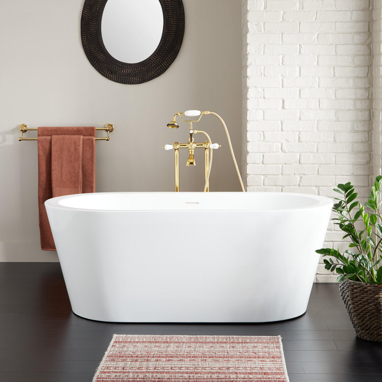 61" White Acrylic Freestanding Oval Tub