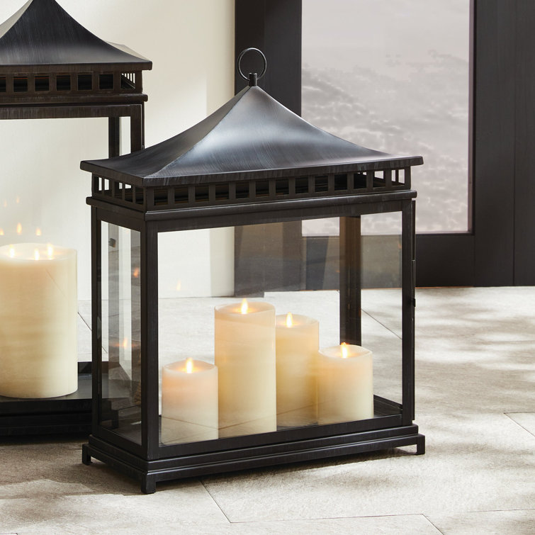 Large Black Glass Hanging Candle Lantern