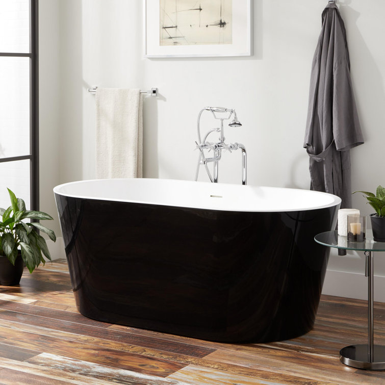 63" Smooth Black Acrylic Freestanding Oval Tub