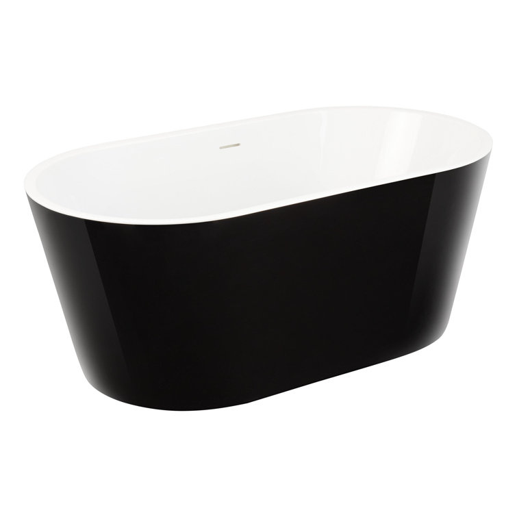 63" Smooth Black Acrylic Freestanding Oval Tub