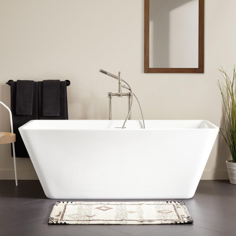 65" White Acrylic Rectangular Freestanding Tub