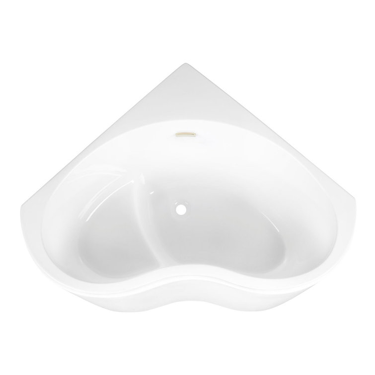 49" White Acrylic Modern Corner Tub with Polished Brass Drain