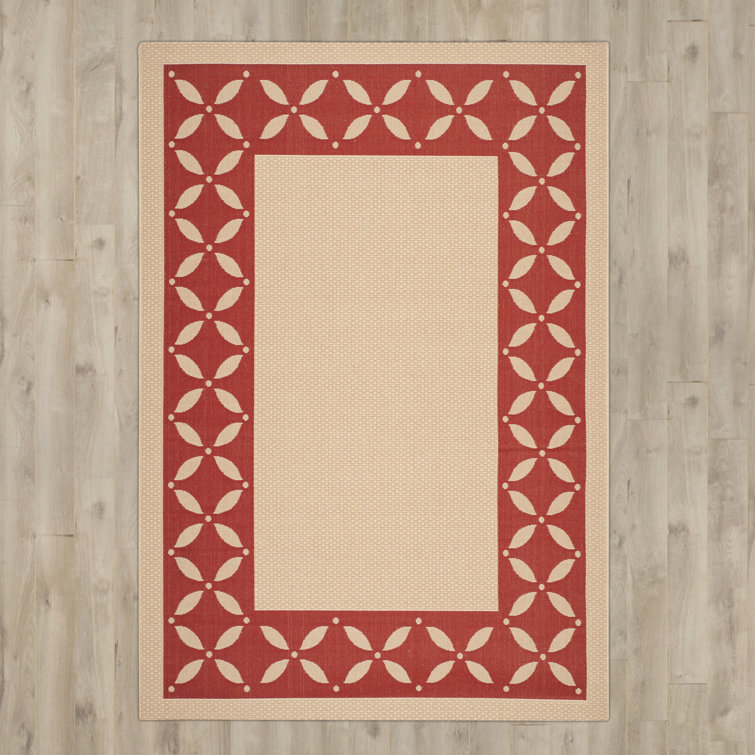 Martha Stewart Mallorca Border Floral Red Viscose Blend Rug 5'3" x 7'7"