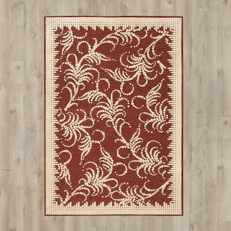 Handmade Red Floral Tufted Wool and Viscose Rug