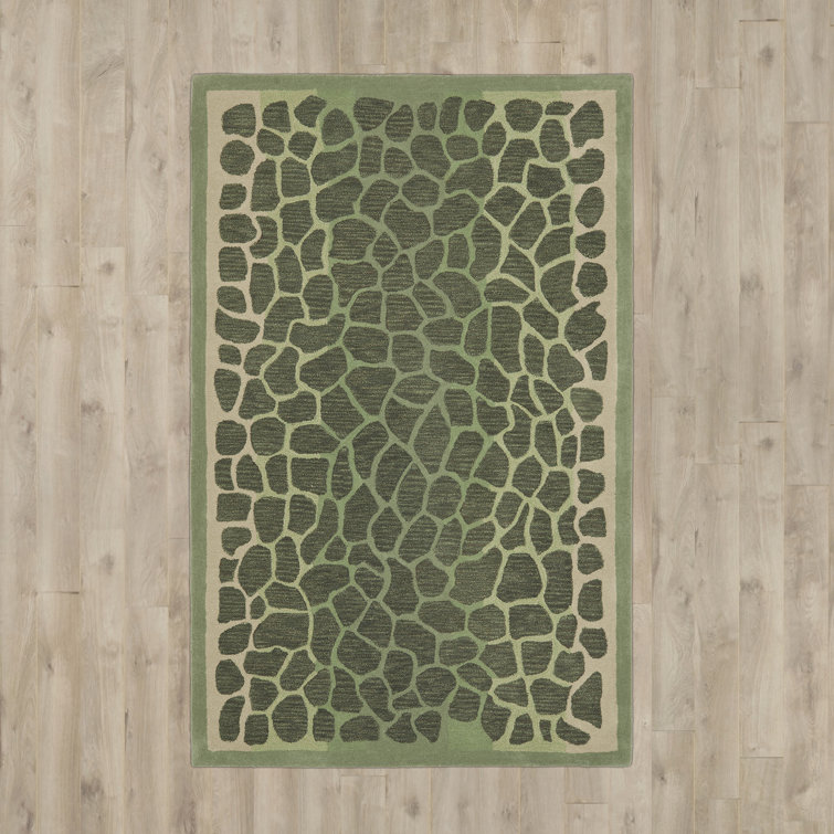 Hand-Knotted Geometric Grassland Green Wool Area Rug, 5' x 8'