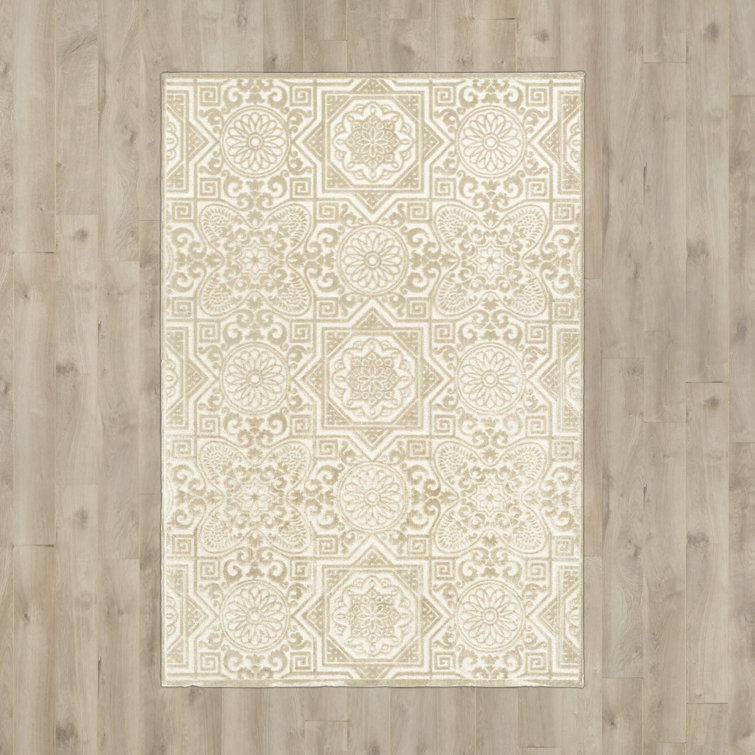 Handmade Tufted Creme Wool and Viscose Area Rug