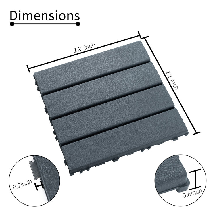 Gray 12'' x 12'' Plastic Interlocking Outdoor Deck Tiles