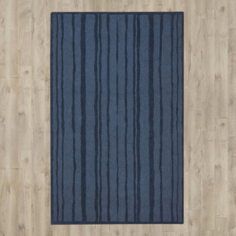 Handmade Tufted Blue Stripe Wool Rectangular Rug - 4' x 6'