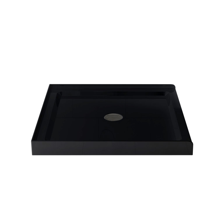 36" Black Acrylic Single Threshold Shower Base with Center Drain