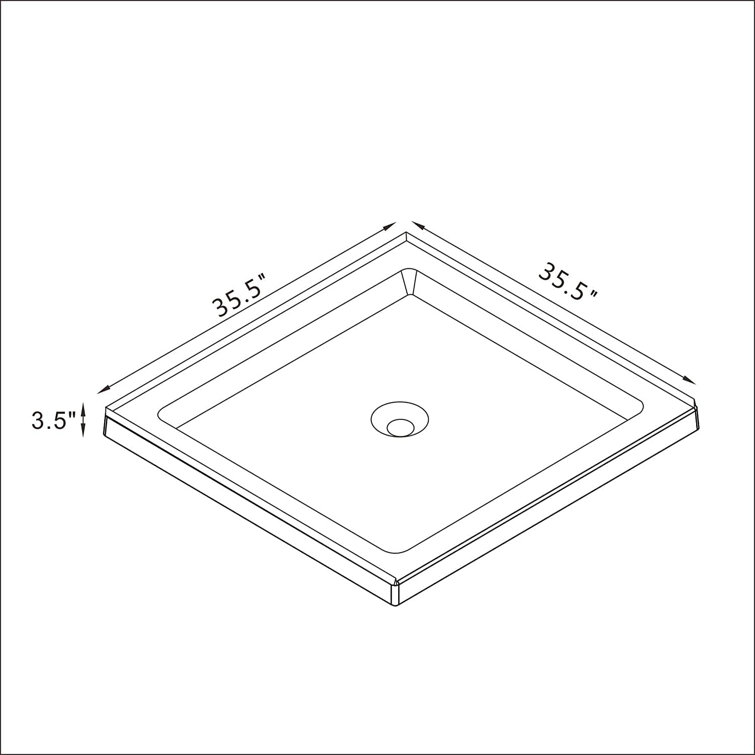 36" Black Acrylic Single Threshold Shower Base with Center Drain