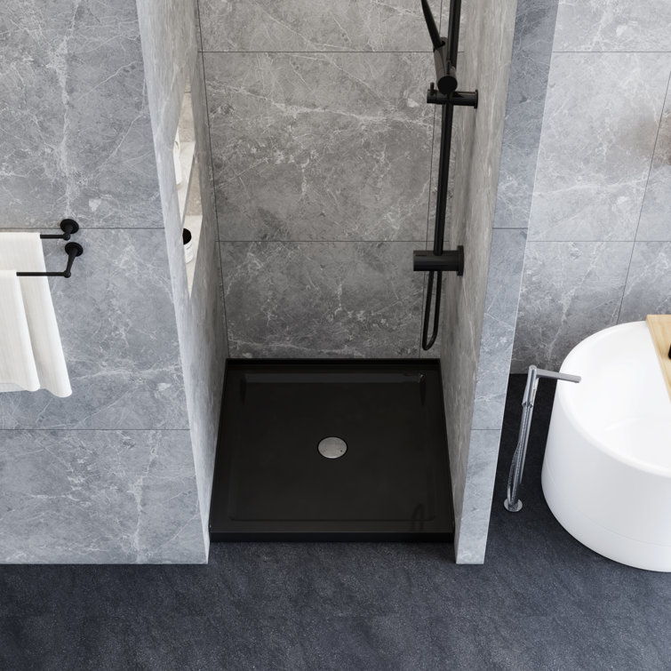 36" Black Acrylic Single Threshold Shower Base with Center Drain