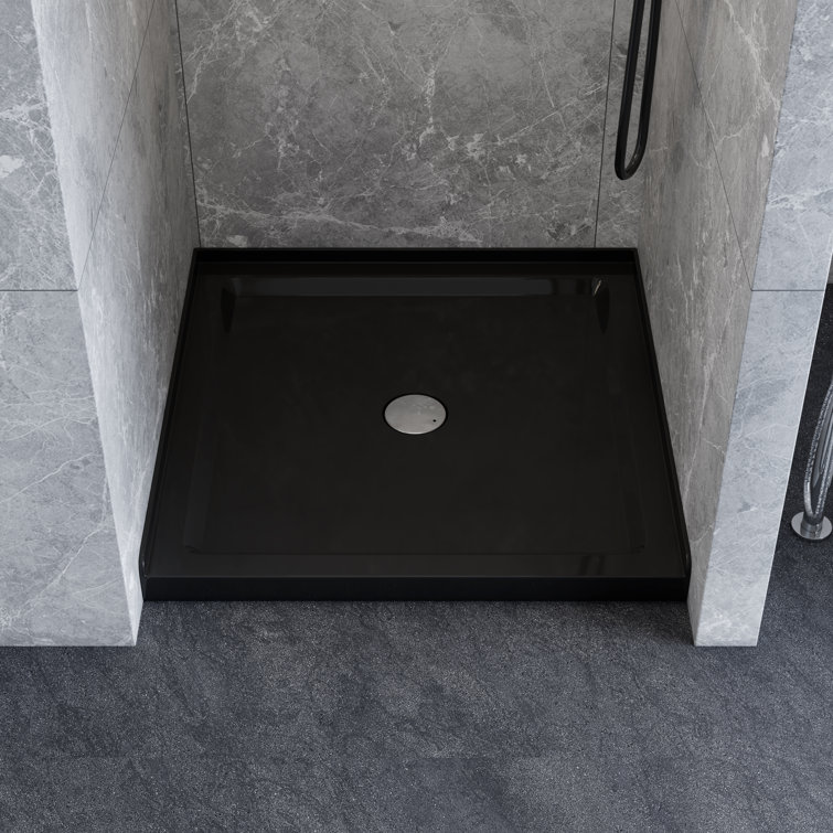 36" Black Acrylic Single Threshold Shower Base with Center Drain
