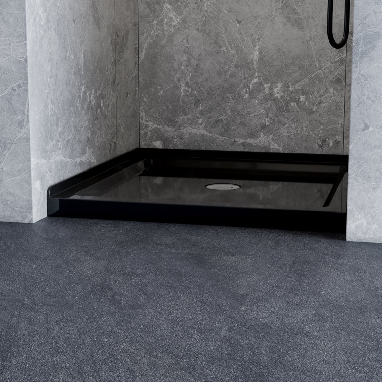 36" Black Acrylic Single Threshold Shower Base with Center Drain