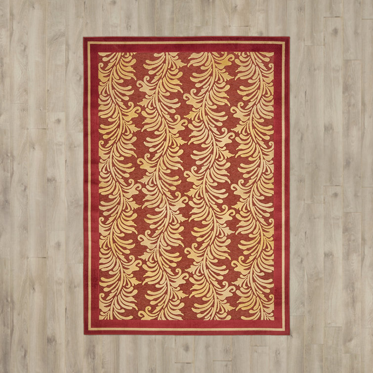 Handmade Red Floral Wool and Viscose Rug, 4' x 5'7"