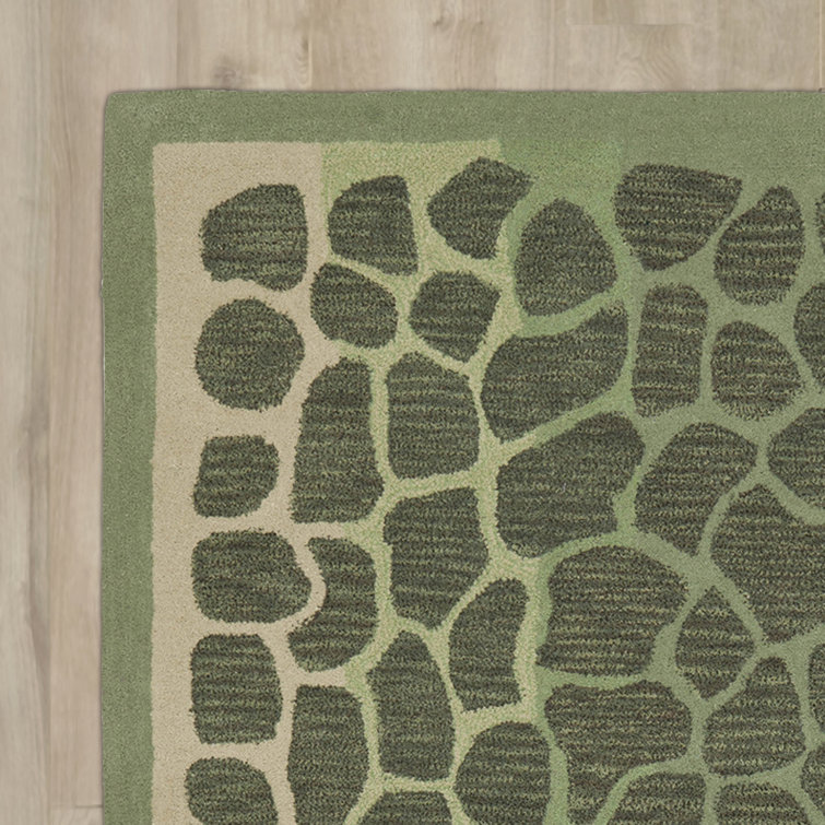 Hand-Knotted Geometric Grassland Green Wool Area Rug, 5' x 8'