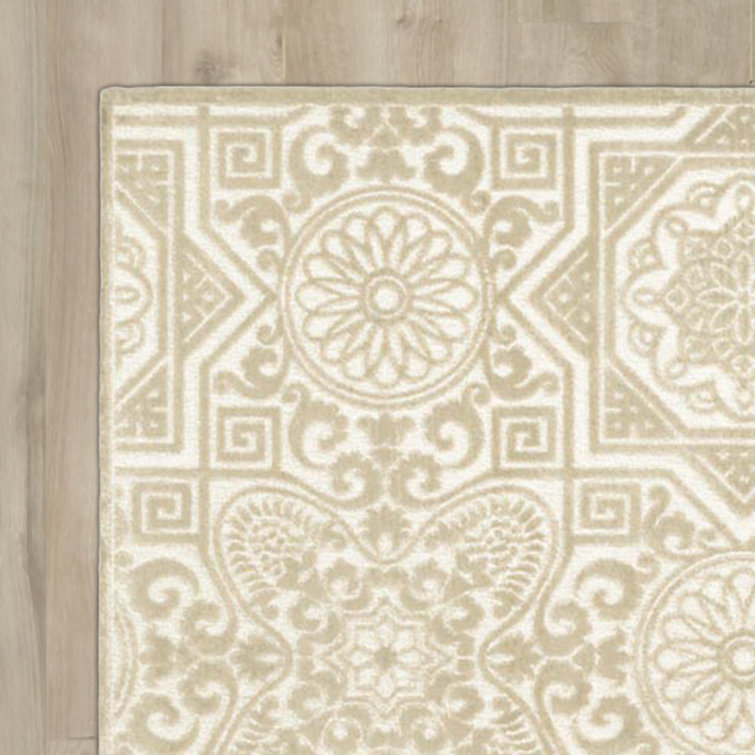 Handmade Tufted Creme Wool and Viscose Area Rug