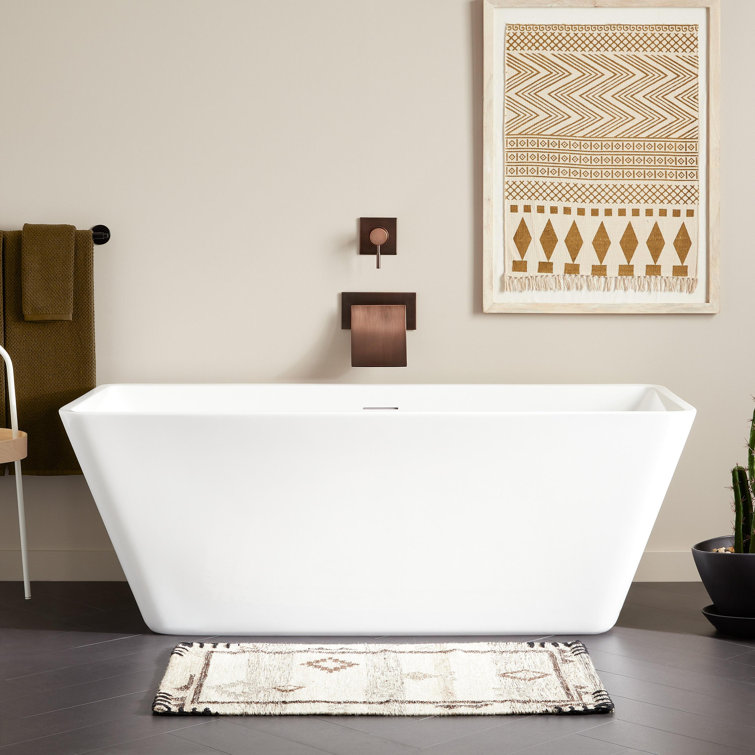 59" White Acrylic Freestanding Rectangular Tub