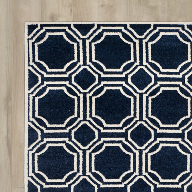 Navy and Ivory Geometric Wool Area Rug 3' x 5'