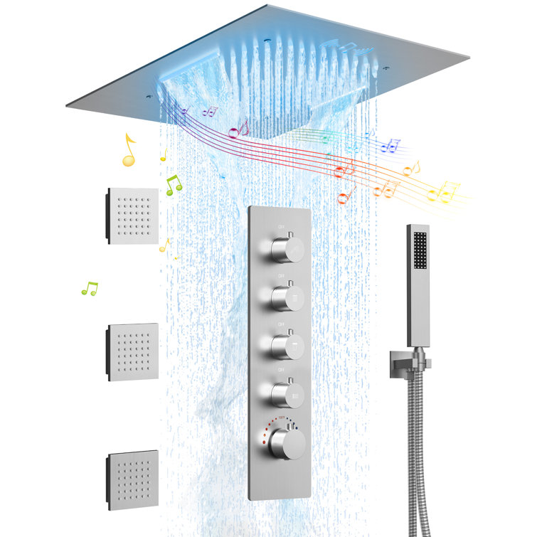 20" Brushed Nickel LED Ceiling Mount Shower System with Bluetooth