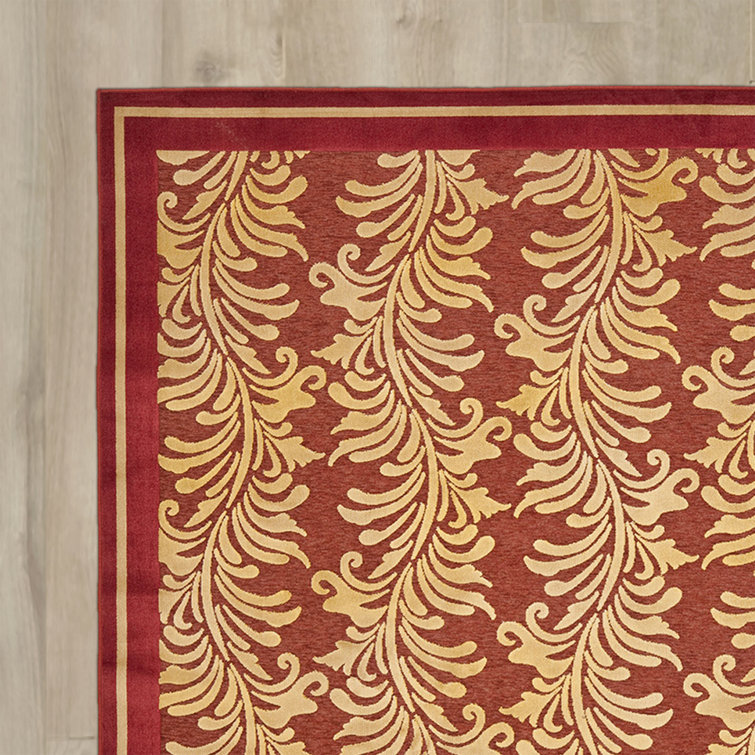 Handmade Red Floral Wool and Viscose Rug, 4' x 5'7"