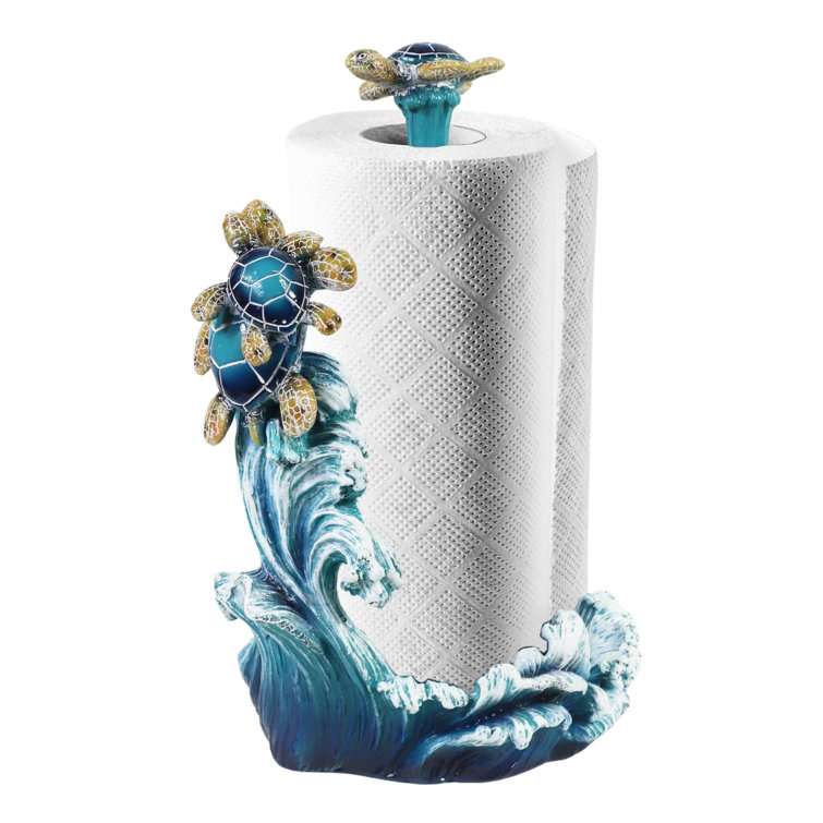 Blue Polyresin Coastal Freestanding Paper Towel Holder with Sea Turtle Design