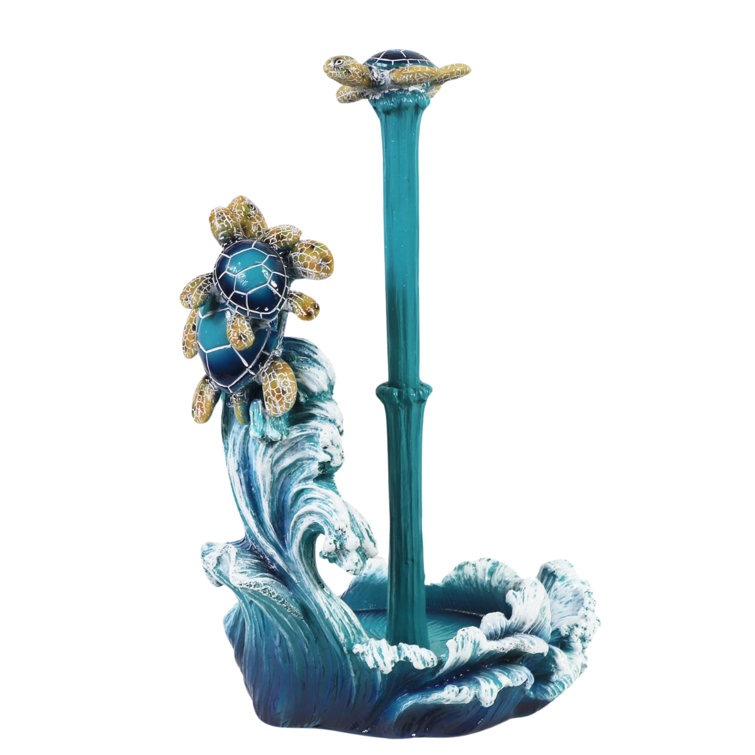 Blue Polyresin Coastal Freestanding Paper Towel Holder with Sea Turtle Design
