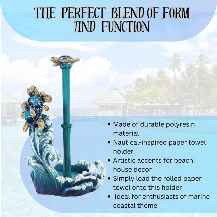 Blue Polyresin Coastal Freestanding Paper Towel Holder with Sea Turtle Design