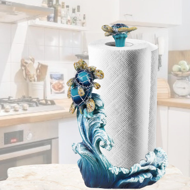 Blue Polyresin Coastal Freestanding Paper Towel Holder with Sea Turtle Design