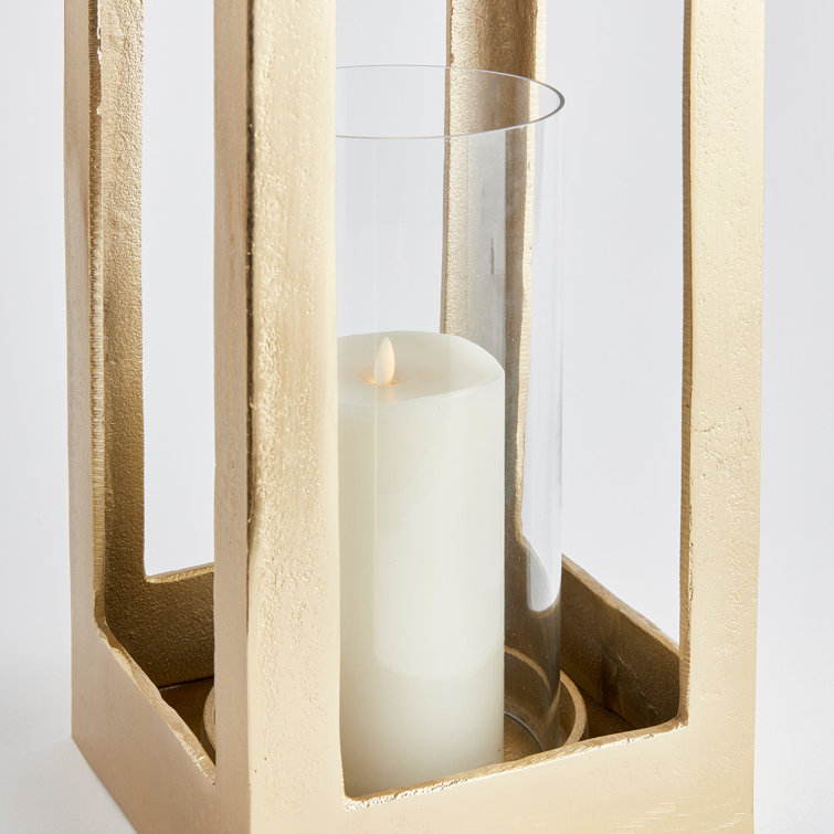Champagne Gold Aluminum and Glass Hurricane Lantern