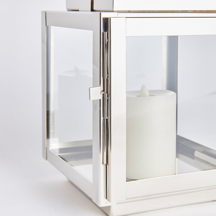 Small Silver Teak Handle Hanging Candle Lantern