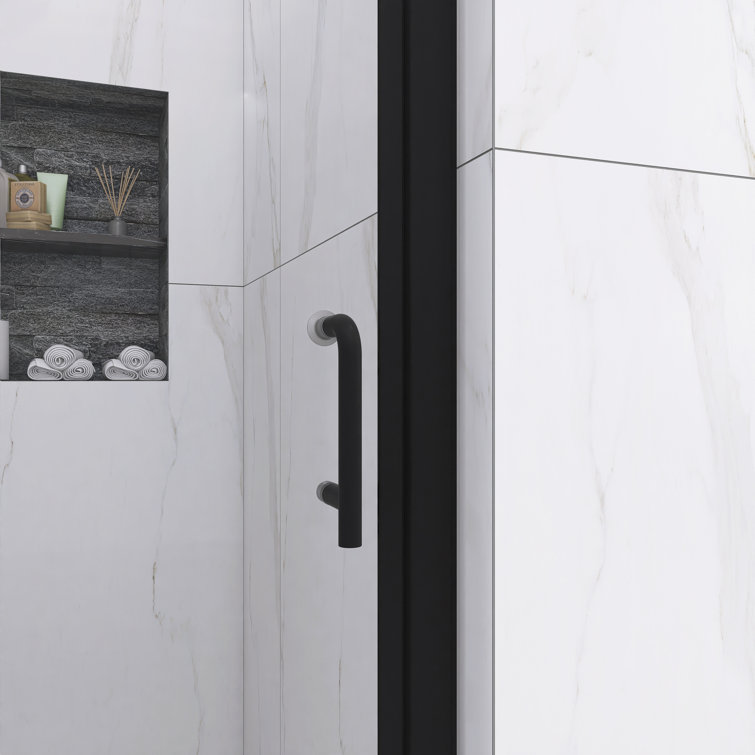 34'' Matte Black Semi-Frameless Pivot Shower Door with Clear Glass