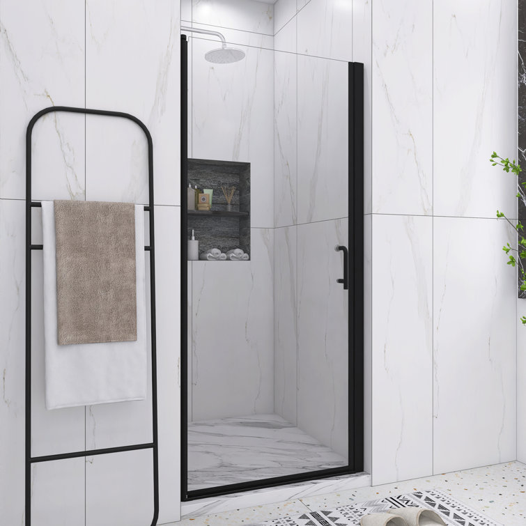34'' Matte Black Semi-Frameless Pivot Shower Door with Clear Glass