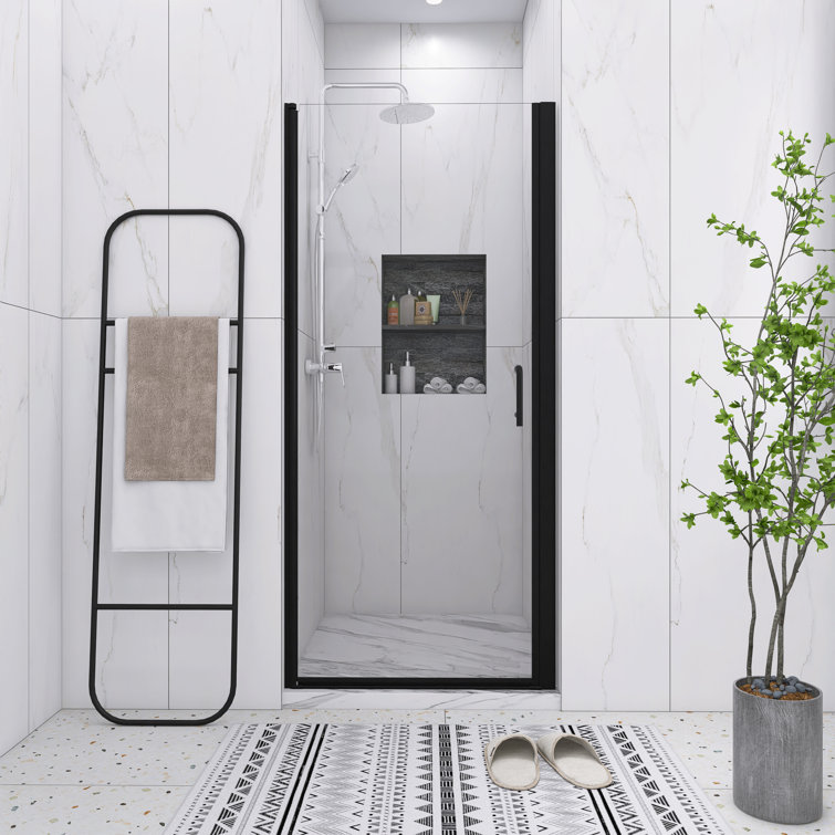 34'' Matte Black Semi-Frameless Pivot Shower Door with Clear Glass
