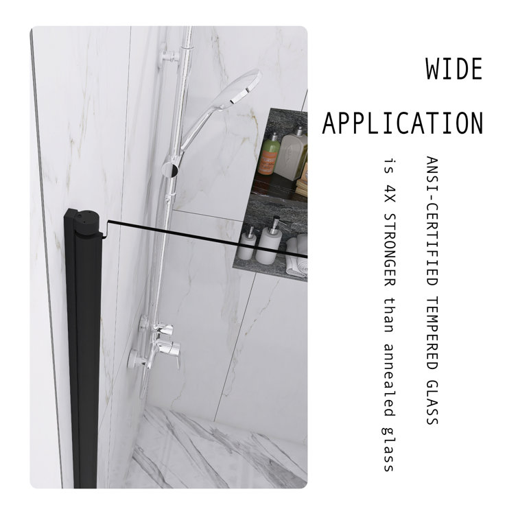 34'' Matte Black Semi-Frameless Pivot Shower Door with Clear Glass