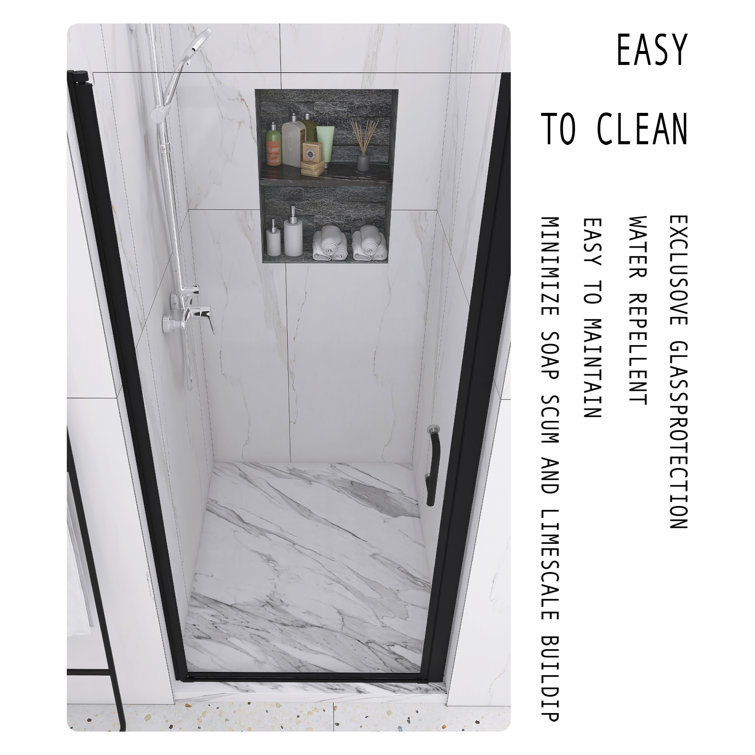 34'' Matte Black Semi-Frameless Pivot Shower Door with Clear Glass