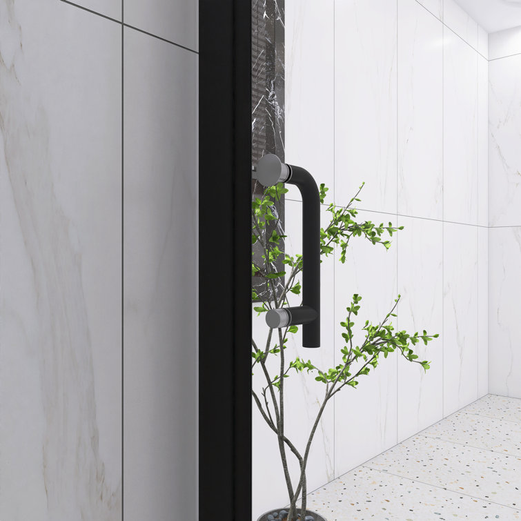 34'' Matte Black Semi-Frameless Pivot Shower Door with Clear Glass
