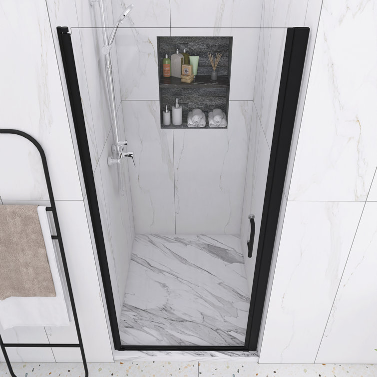 34'' Matte Black Semi-Frameless Pivot Shower Door with Clear Glass