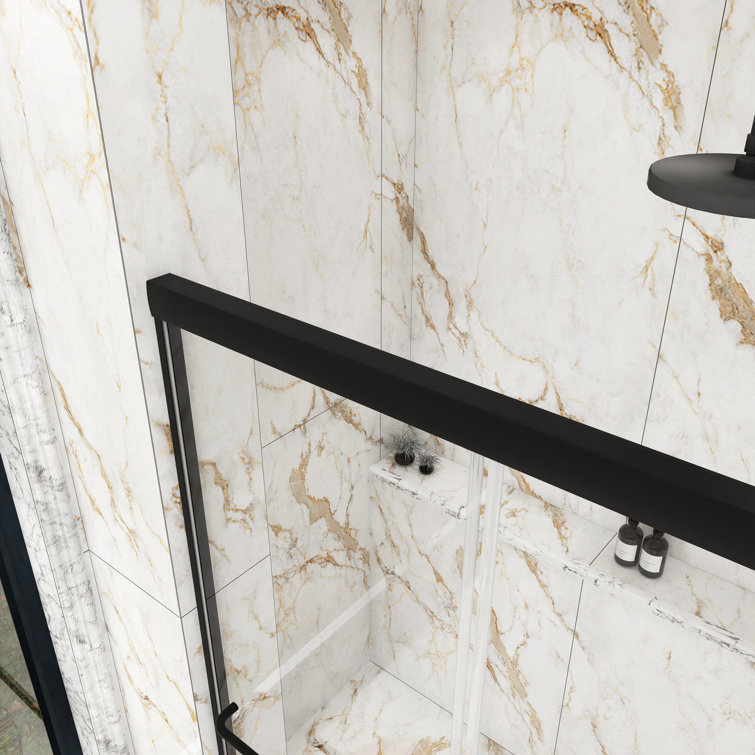 48'' Matte Black Semi-Frameless Sliding Shower Door with Clear Glass