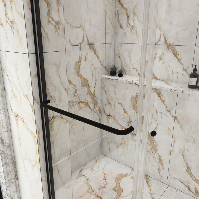 48'' Matte Black Semi-Frameless Sliding Shower Door with Clear Glass