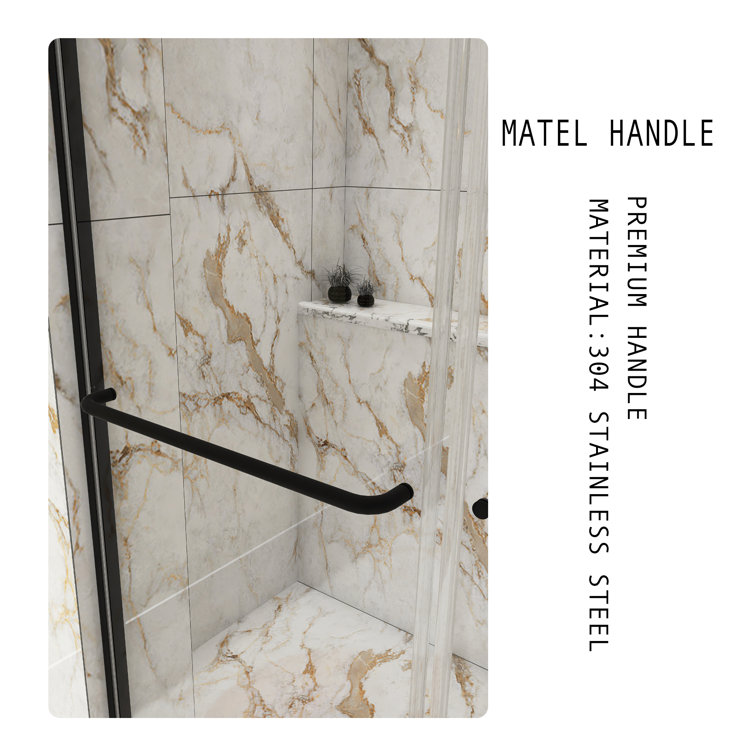 48'' Matte Black Semi-Frameless Sliding Shower Door with Clear Glass