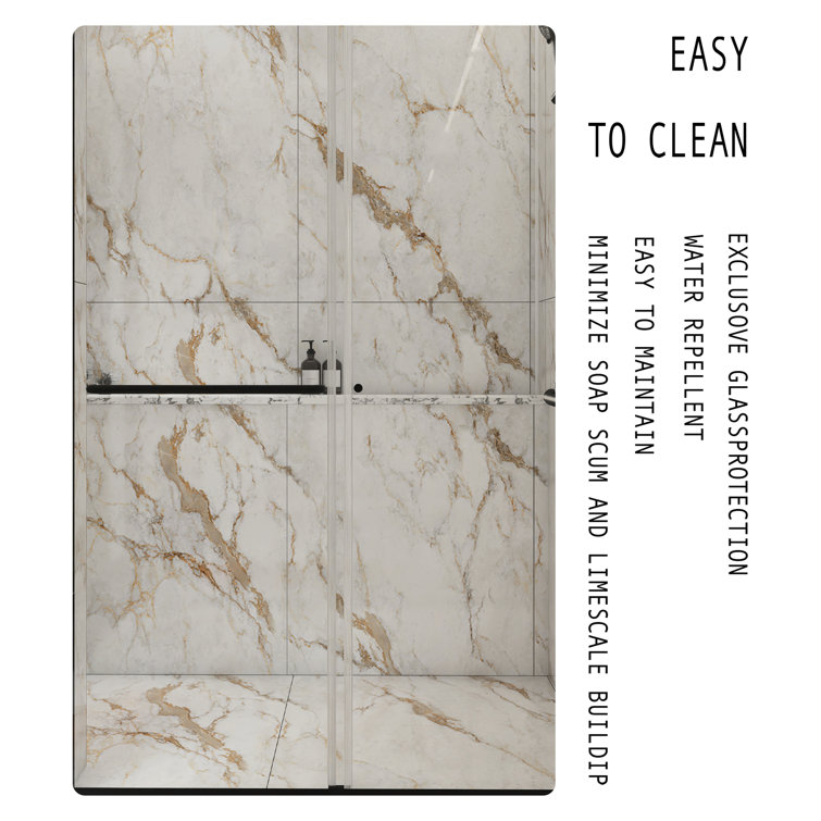 48'' Matte Black Semi-Frameless Sliding Shower Door with Clear Glass