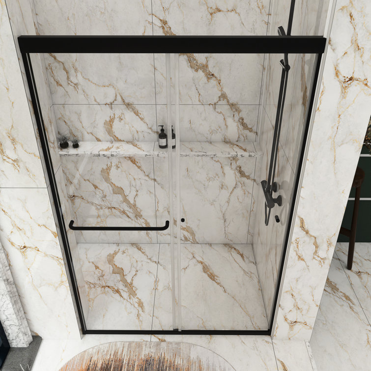 48'' Matte Black Semi-Frameless Sliding Shower Door with Clear Glass