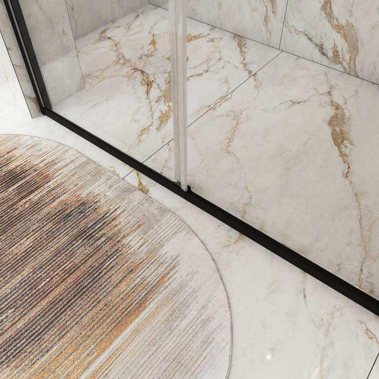 48'' Matte Black Semi-Frameless Sliding Shower Door with Clear Glass