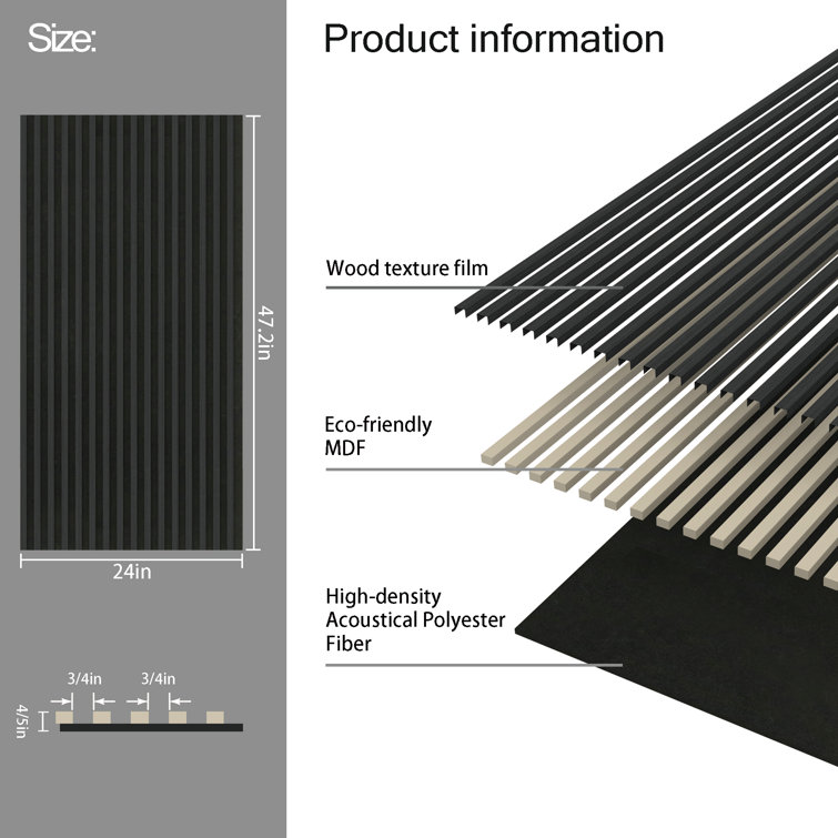 Charcoal Embossed Wood Slat Acoustic Wall Paneling 24" x 48"