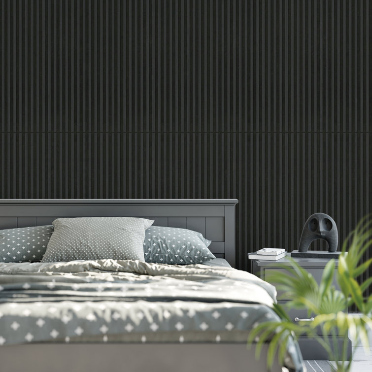 Charcoal Embossed Wood Slat Acoustic Wall Paneling 24" x 48"